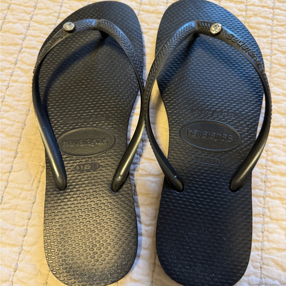 Havaianas Black Flip Flops with Sparkling Accent